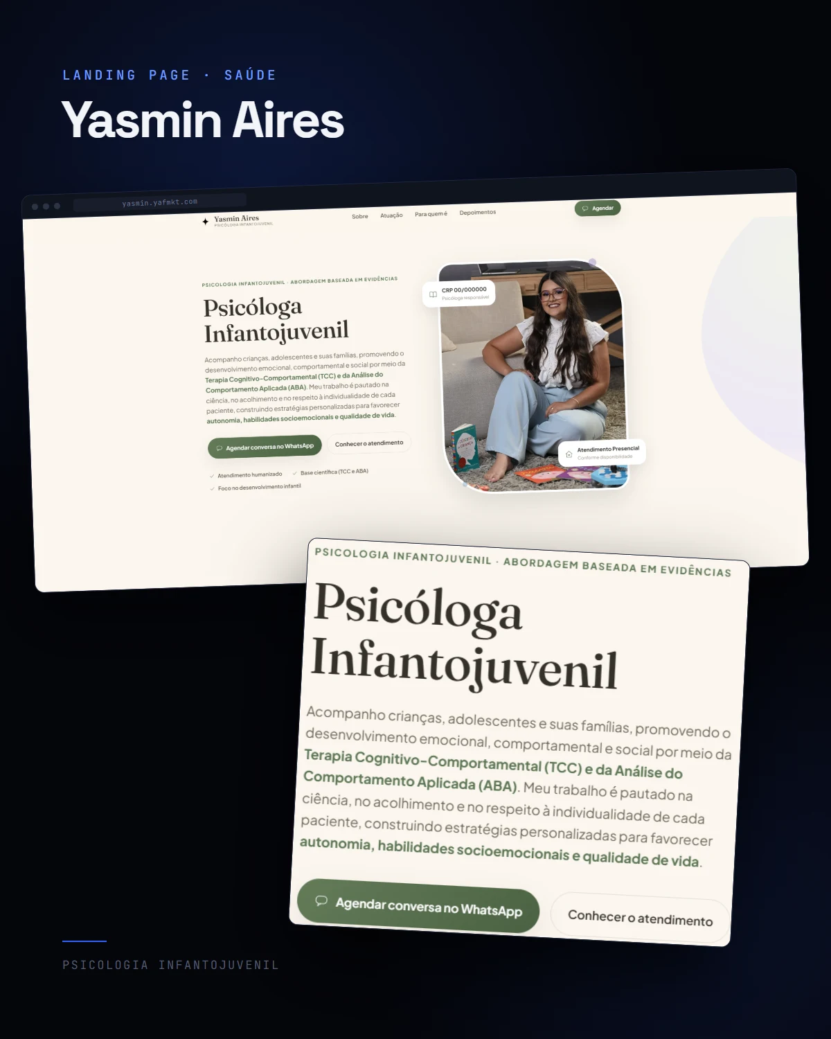 Landing page da psicóloga infantojuvenil Yasmin Aires